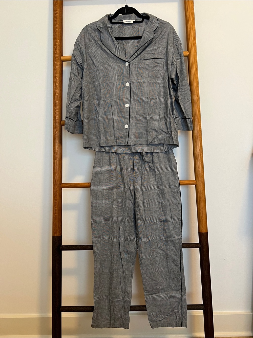 Sleepy Jones Gray White Micro Check Long Sleeve Pajama Set - Size S
